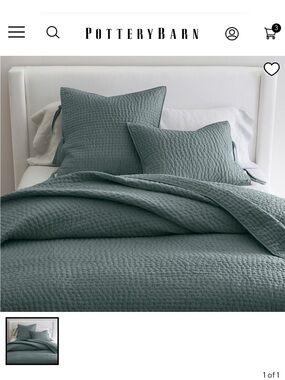 Pottery Barn Pick Stitch Cotton Linen Quilt + 2 Euro Shams Sonoma Blue Queen